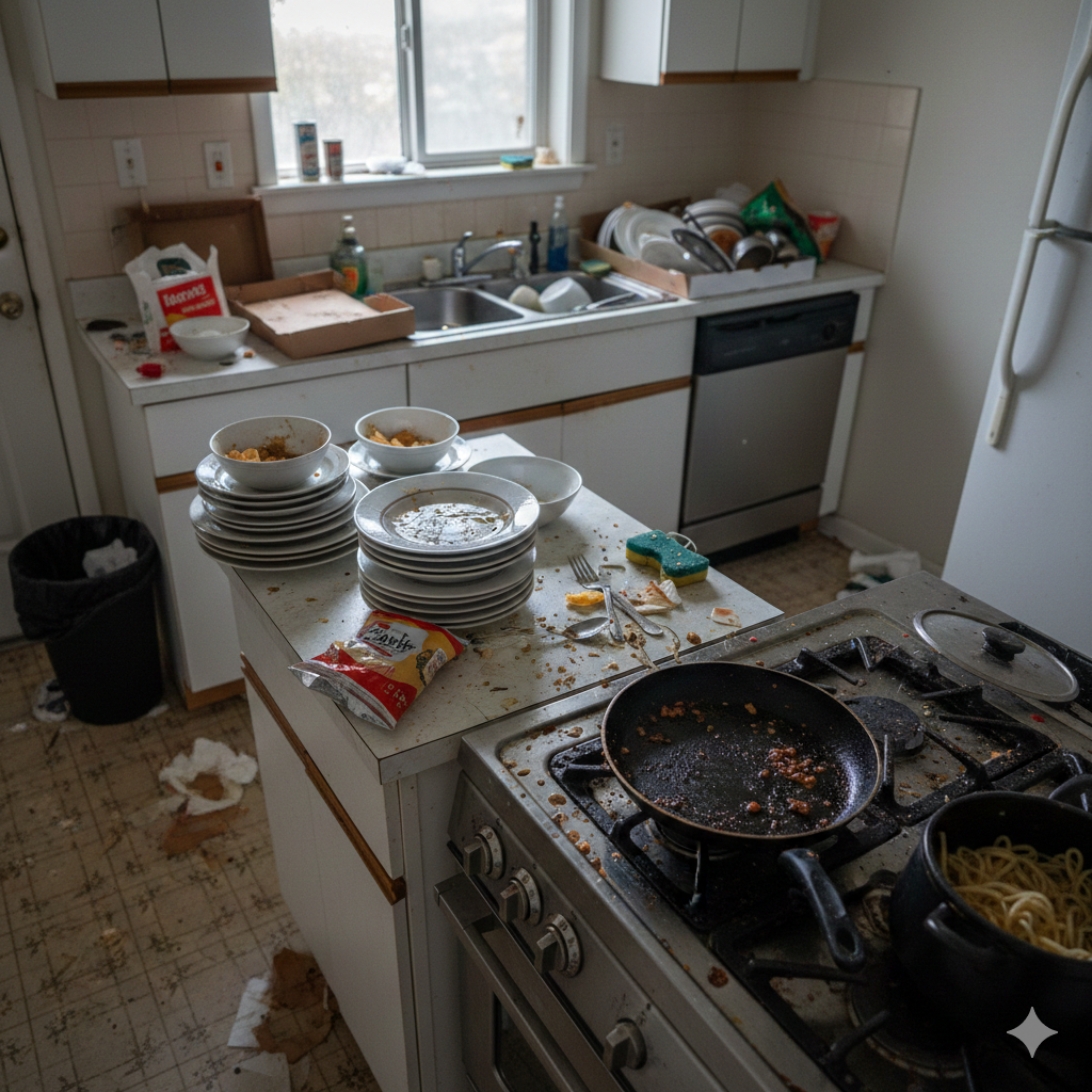 Kitchen before cleaning